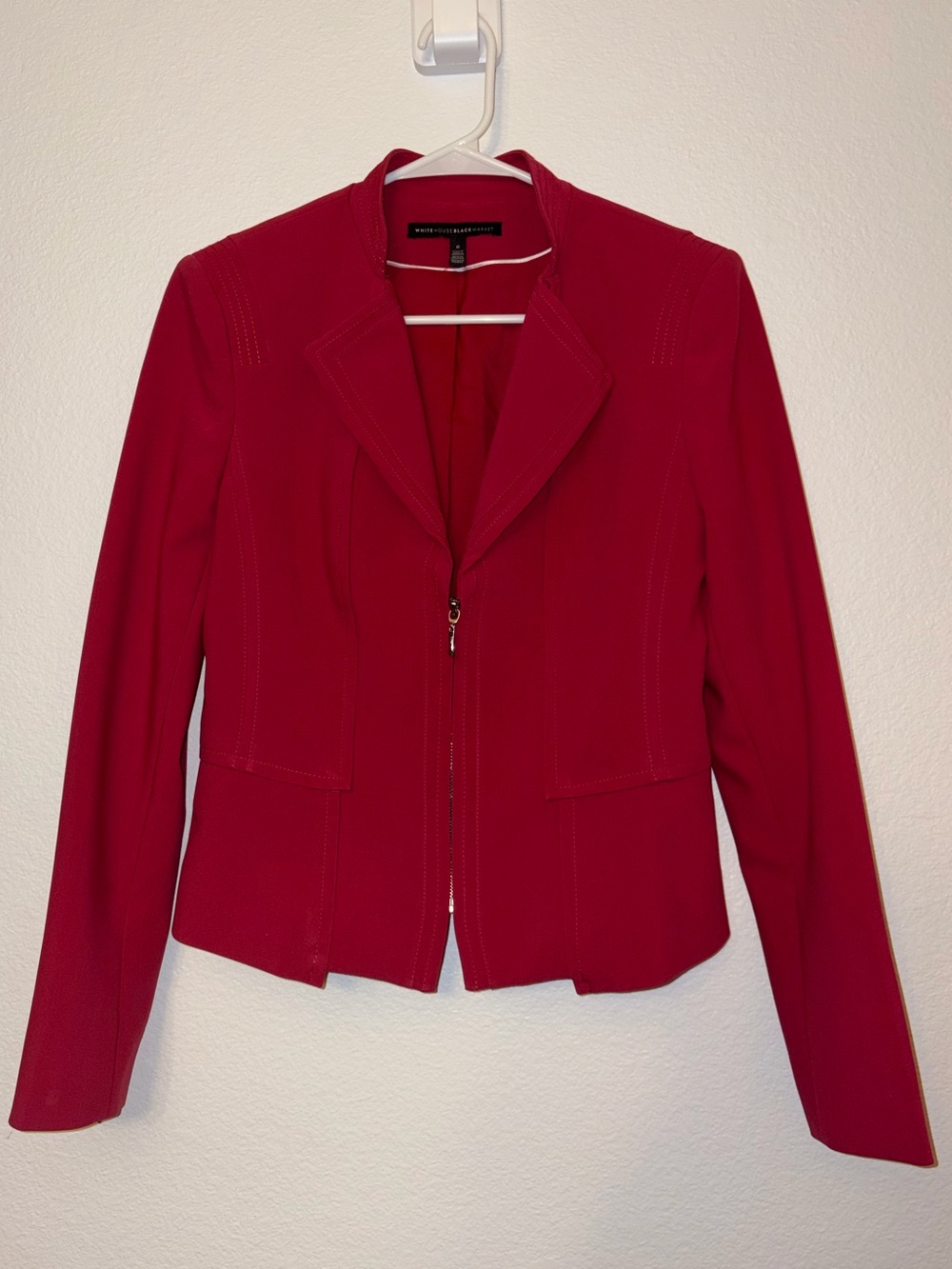 White House Black Market Red Zip Front Fitted Blazer Jacket Size 6